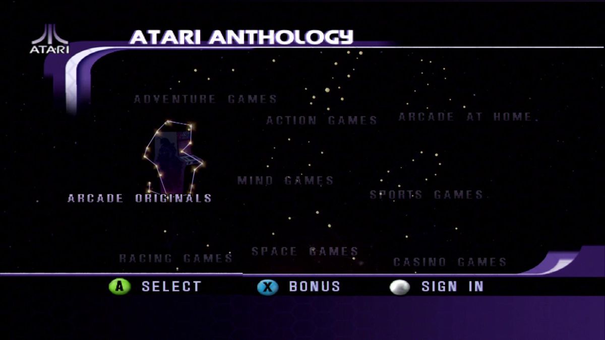 Atari: 80 Classic Games in One! (Xbox) screenshot: Main menu