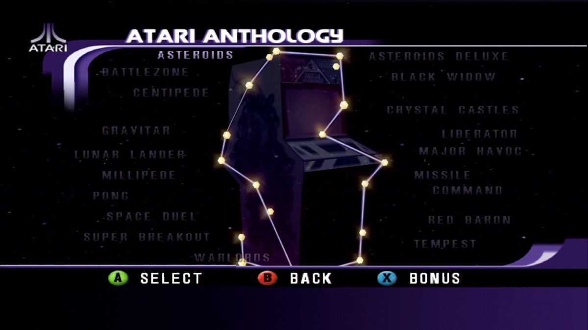 Atari: 80 Classic Games in One! (Xbox) screenshot: Arcade Menu