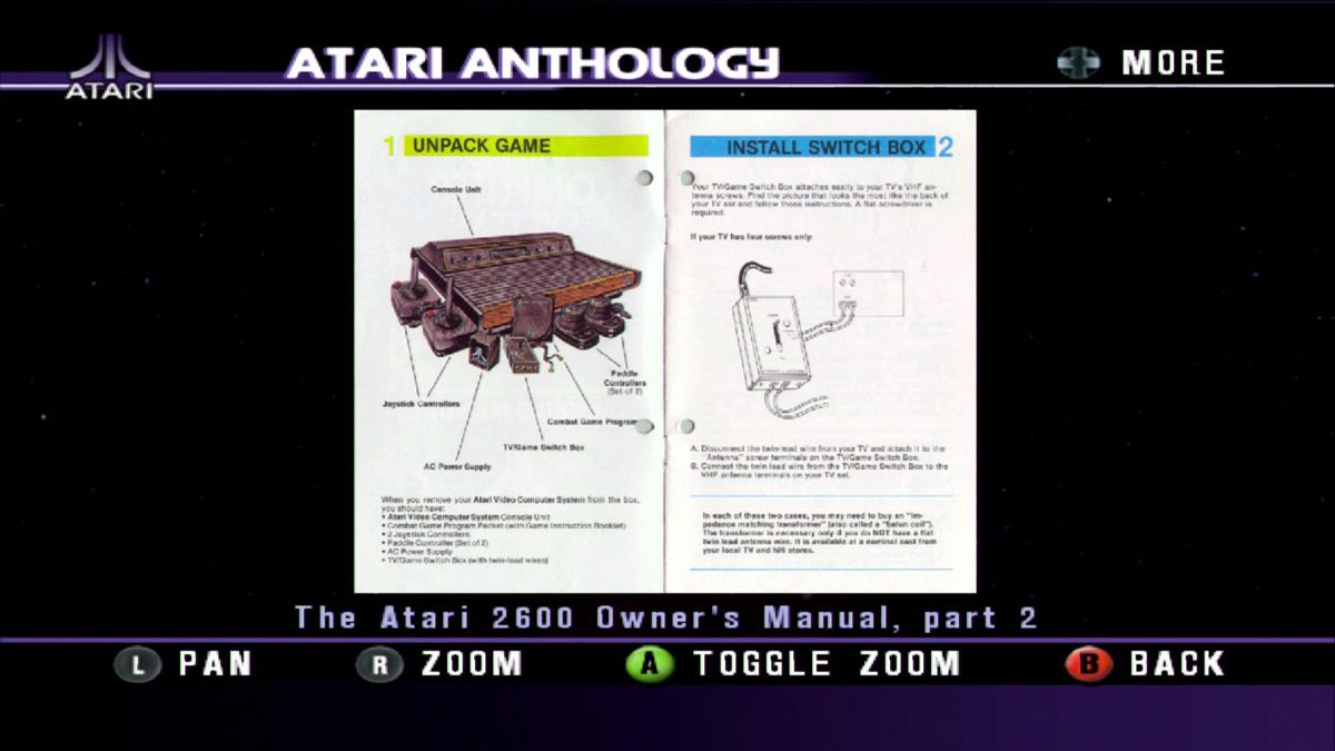 Atari: 80 Classic Games in One! (Xbox) screenshot: Manual for the 2600