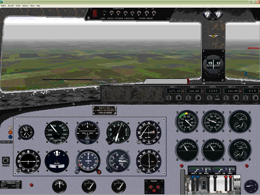 VIP Classic Airliners 2000 (Windows) screenshot: The Douglas C-47 cockpit. Microsoft Flight Simulator 98