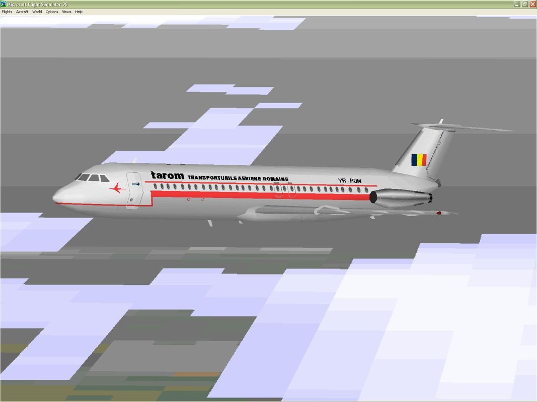 VIP Classic Airliners 2000 (Windows) screenshot: The ROMBAC 1-11 is a Romanian built version of the BAC 1-11. Microsoft Flight Simulator 98