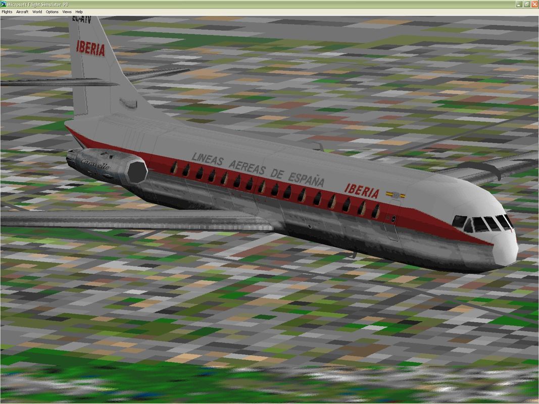 VIP Classic Airliners 2000 (Windows) screenshot: The Sud Aviation Caravelle III in Iberian livery. Microsoft Flight Simulator 98