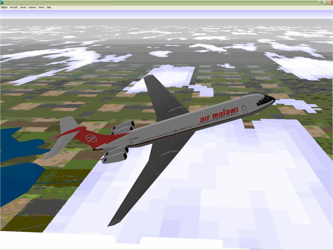 VIP Classic Airliners 2000 (Windows) screenshot: This is the Super VC10 in Air Malawi livery. Microsoft Flight Simulator 98