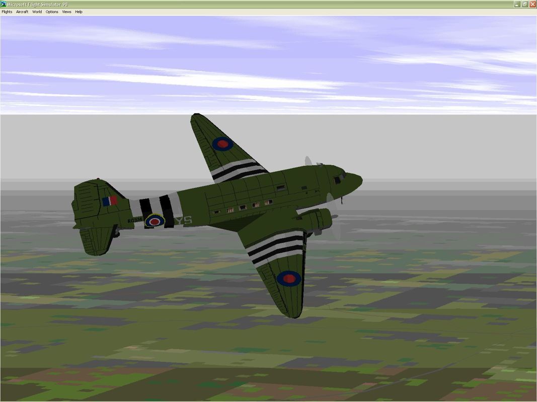 VIP Classic Airliners 2000 (Windows) screenshot: The Douglas C-47 in the livery of RAF squadron 271. Microsoft Flight Simulator 98