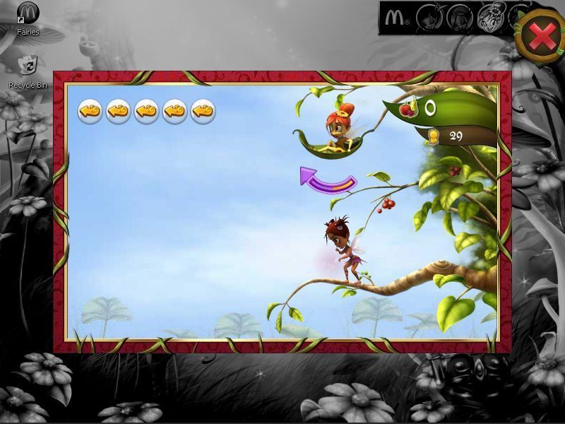 McDonald's Fairies and Dragons: Sunflower (Windows) screenshot: Sunflower about to launch at the start of the floating game