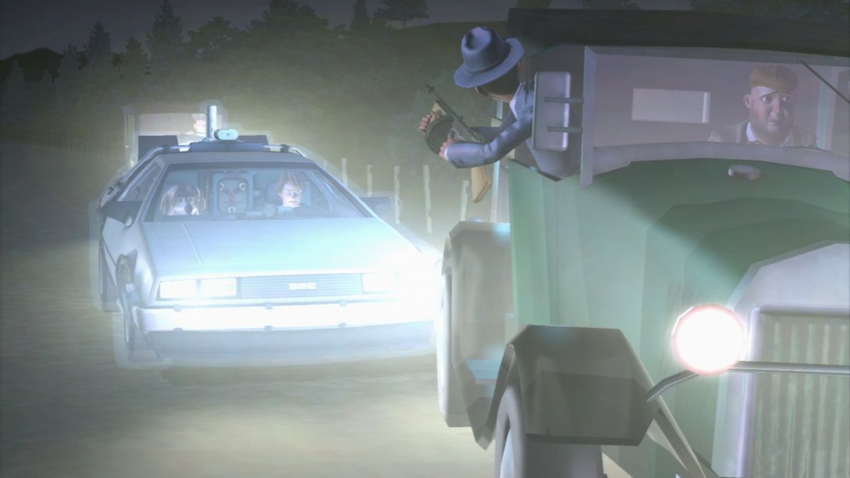 Back to the Future: The Game (PlayStation 3) screenshot: Episode 1 - Appearing in the middle of a police chase.