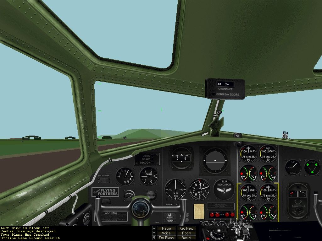 WarBirds (Windows) screenshot: Behind the cockpit of a B-17F Flying Fortress and ready to take off.