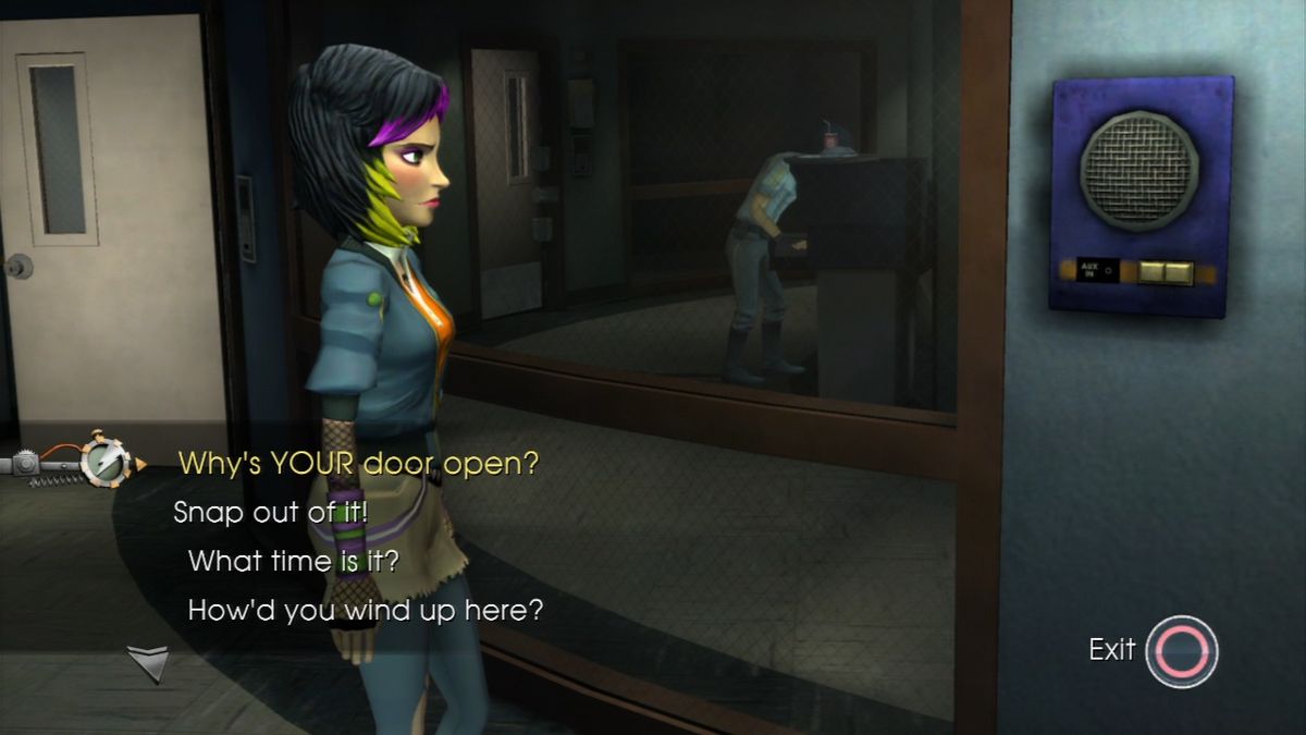 Back to the Future: The Game (PlayStation 3) screenshot: Episode 4 - Talking to Jen over the intercom.