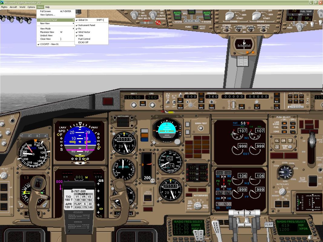 VIP Ultimate Classic Wings: The Collection (Windows) screenshot: The cockpit of the Boeing 757-222 showing the panels that are available.