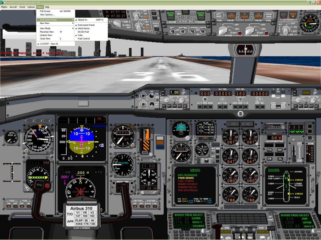 VIP Ultimate Classic Wings: The Collection (Windows) screenshot: The Airbus A310-324 cockpit showing the available panels
