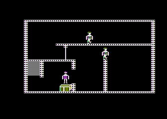 Castle Wolfenstein (Atari 8-bit) screenshot: Trying to open a chest without the SS guard noticing