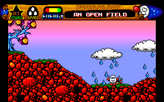 Spellbound Dizzy (Amiga) screenshot: It's raining.