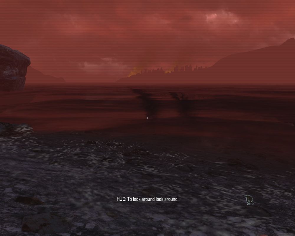 Far Cry 3: Blood Dragon (Windows) screenshot: The tutorial is deliberately idiotic