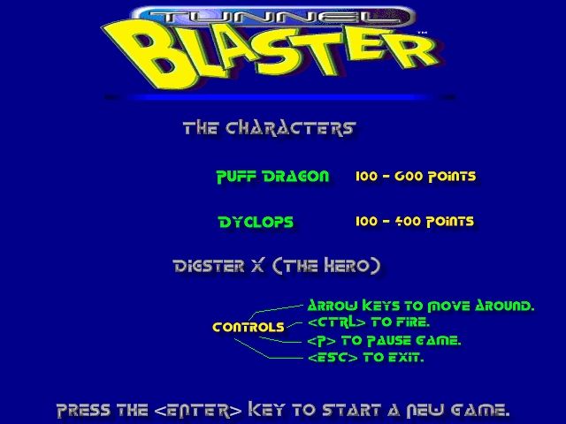 Tunnel Blaster (Windows) screenshot: Menu screen