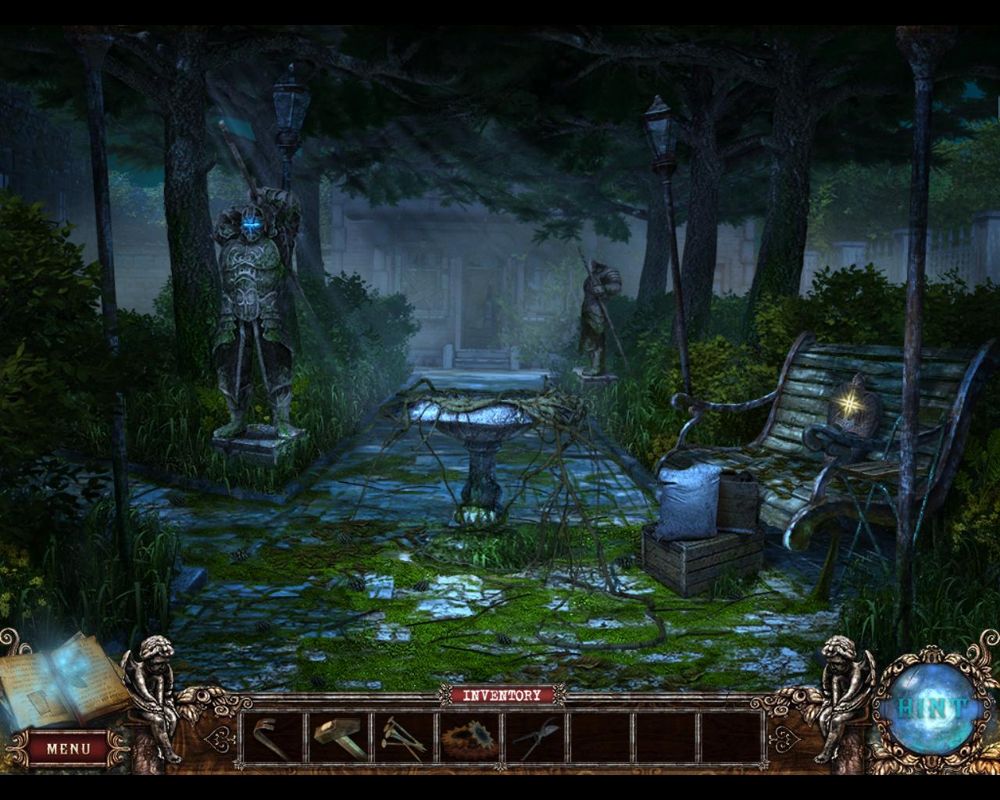 Fear for Sale: Mystery of McInroy Manor (Windows) screenshot: Alley with ancient guard with axe