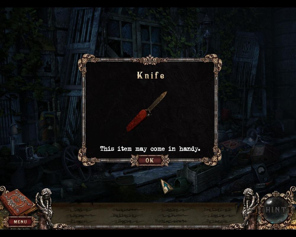 Fear for Sale: Mystery of McInroy Manor (Windows) screenshot: Found a knife