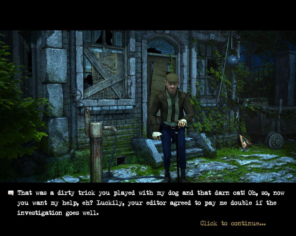 Fear for Sale: Mystery of McInroy Manor (Windows) screenshot: More interaction with the watchman