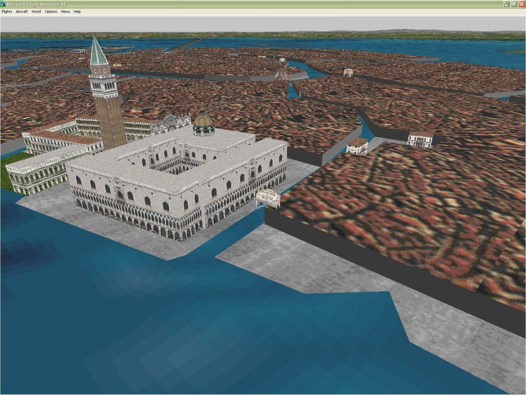 Venezia 98 (Windows) screenshot: Close up the main buildings look great but the canals look a bit clunky. It's good for its time but it does show how far scenery has advanced. Microsoft Flight Simulator 98