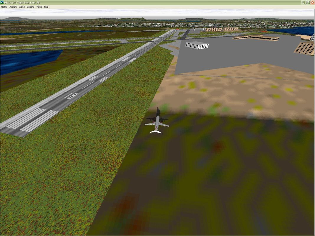 Airline Flights 2 (Windows) screenshot: This is Oslo Fornebu airport using the new scenery. Again the main runway has been displaced. Flight Simulator 98