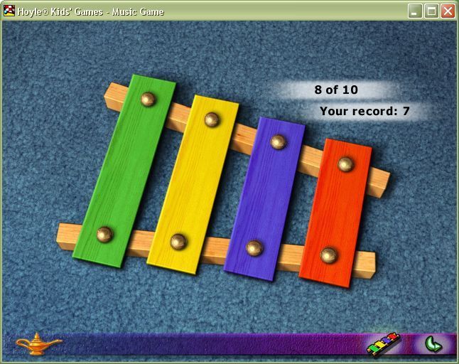 Hoyle Kids Games (Windows) screenshot: The Music game is a form of Simon Says where the player must follow and repeat a sequence correctly.