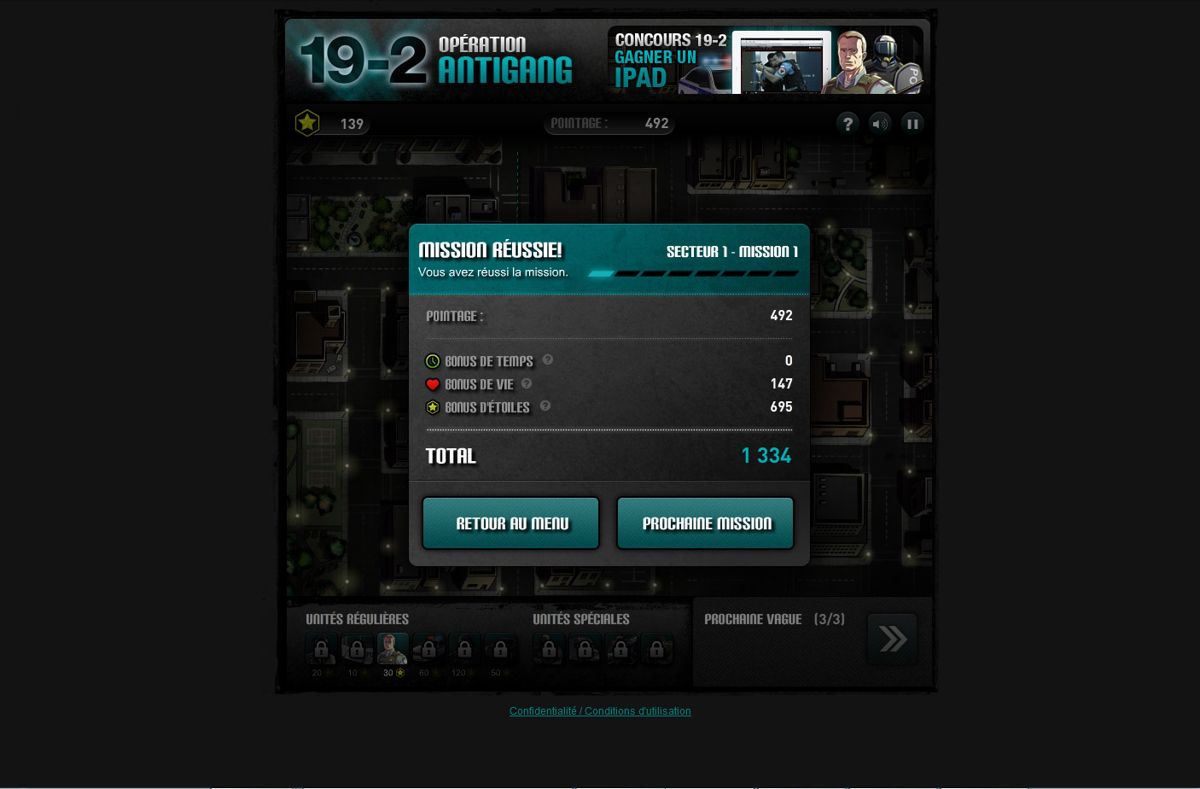 19-2: Opération Antigang (Browser) screenshot: Mission success!