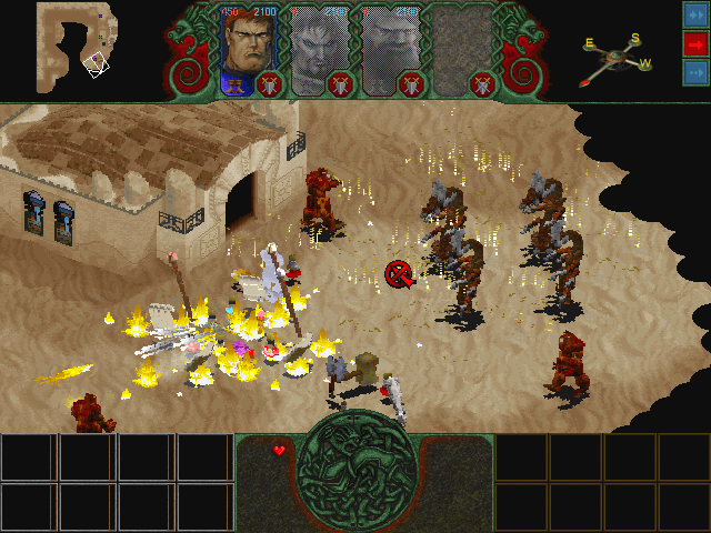 Hexplore (Windows) screenshot: Right after casting rain of fire the magician dies in flames... better use protection spell next time!
