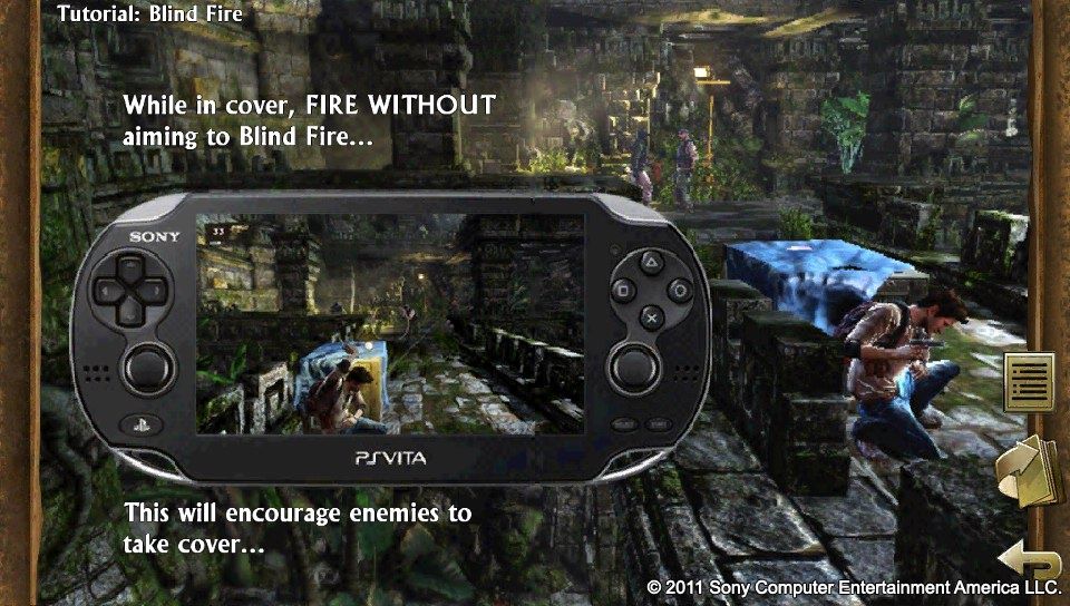 Uncharted: Golden Abyss (PS Vita) screenshot: Controls tutorial.
