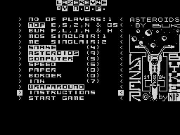 Lazer Bykes (ZX Spectrum) screenshot: Main menu