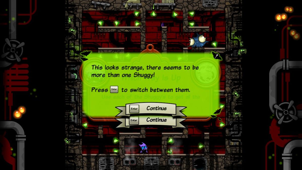 The Adventures of Shuggy (Windows) screenshot: The multiple Shuggys must cooperate to reach the final objective.