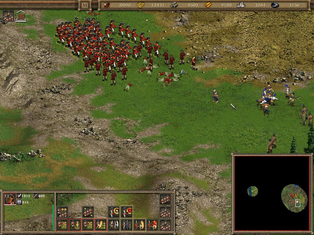 American Conquest (Windows) screenshot: Massacre - but enemy attack from behind. Nice.