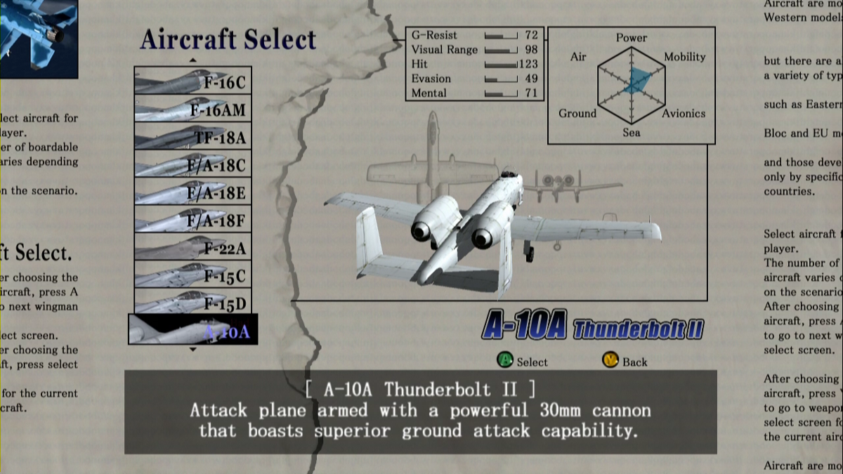 Over G Fighters (Xbox 360) screenshot: Aircraft selection