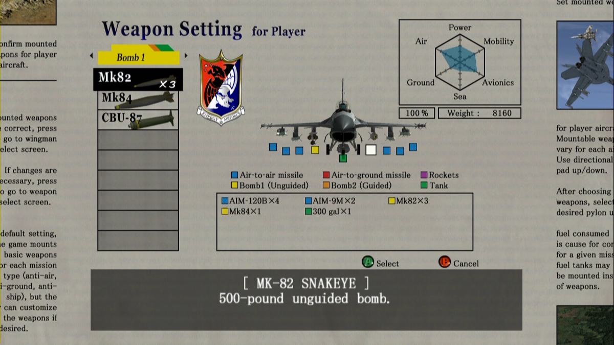 Over G Fighters (Xbox 360) screenshot: Selecting armament for the next mission.