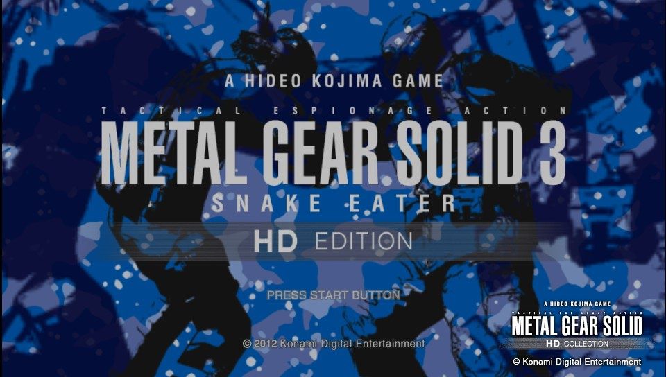 Metal Gear Solid 3: Subsistence (PS Vita) screenshot: Main title (screenshot captured via PS Vita feature which automatically adds the game watermark in the lower right corner).