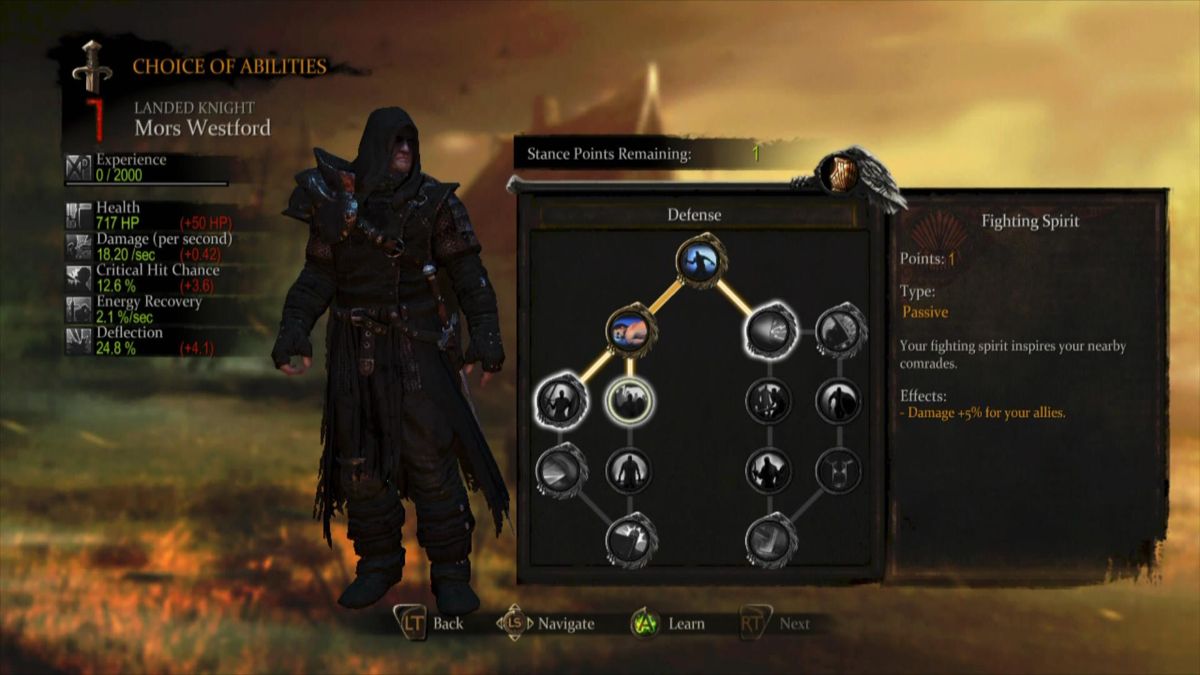 Game of Thrones (Xbox 360) screenshot: Selecting abilities ...