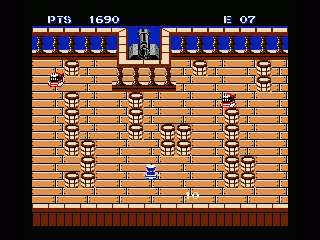 Higemaru Makaijima: Nanatsu no Shima Daibōken (MSX) screenshot: Pick up the barrels...