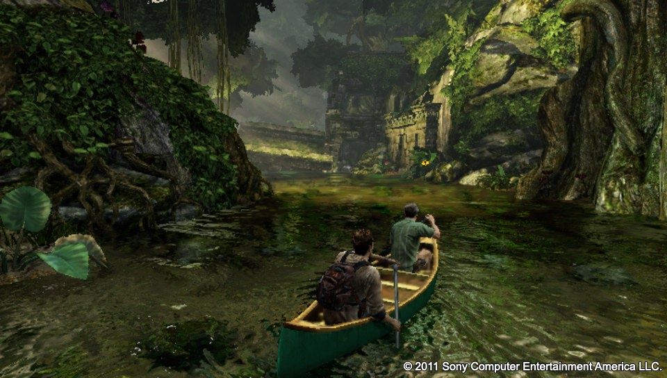 Uncharted: Golden Abyss (PS Vita) screenshot: Row, row, row your boat gently down the stream...