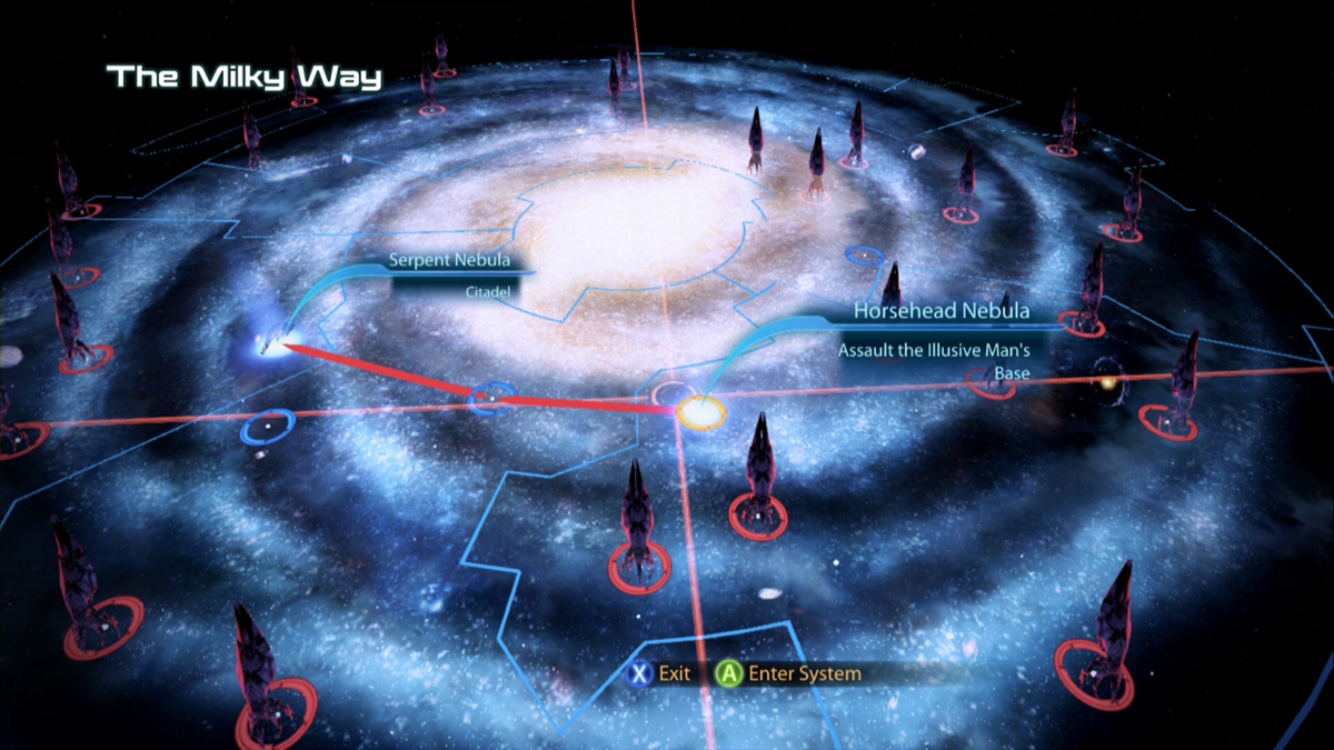 Mass Effect 3 (Xbox 360) screenshot: Galaxy travel map