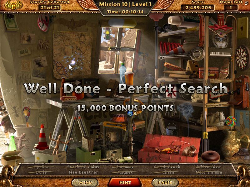 Amazing Adventures: The Lost Tomb (Windows) screenshot: If the player clears a screen without resorting to the HINT button they get a hefty bonus.