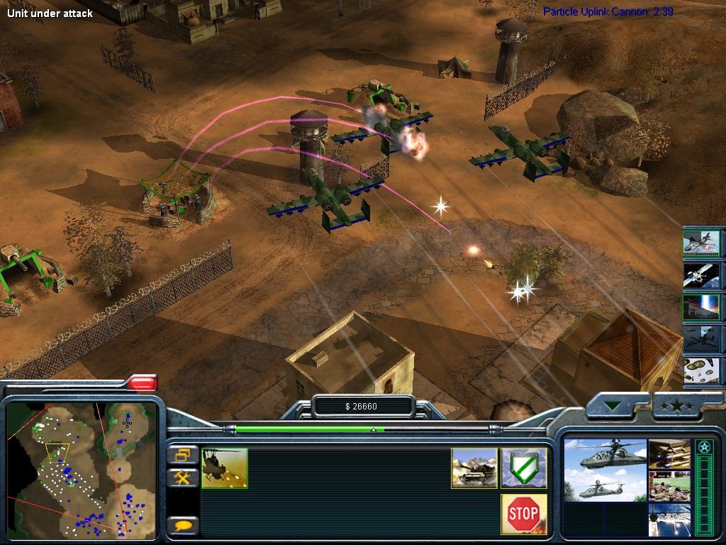Command & Conquer: Generals - Zero:Hour (Windows) screenshot: Calling in an air strike... A-10 Warthog bombers are fast and can destroy most of the buildings in a single run
