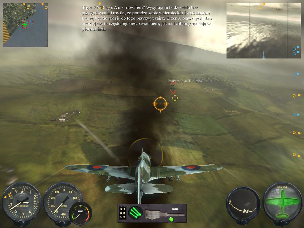 Combat Wings: Battle of Britain (Windows) screenshot: Smoke. I can't see enemy.