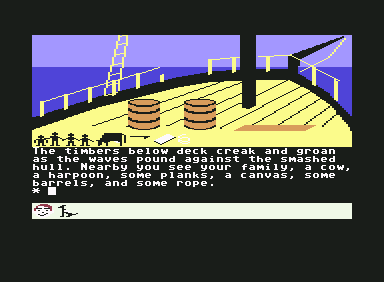 Swiss Family Robinson (Commodore 64) screenshot: stranded on the ship, try to get off