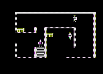 Castle Wolfenstein (Atari 8-bit) screenshot: New room with two chests