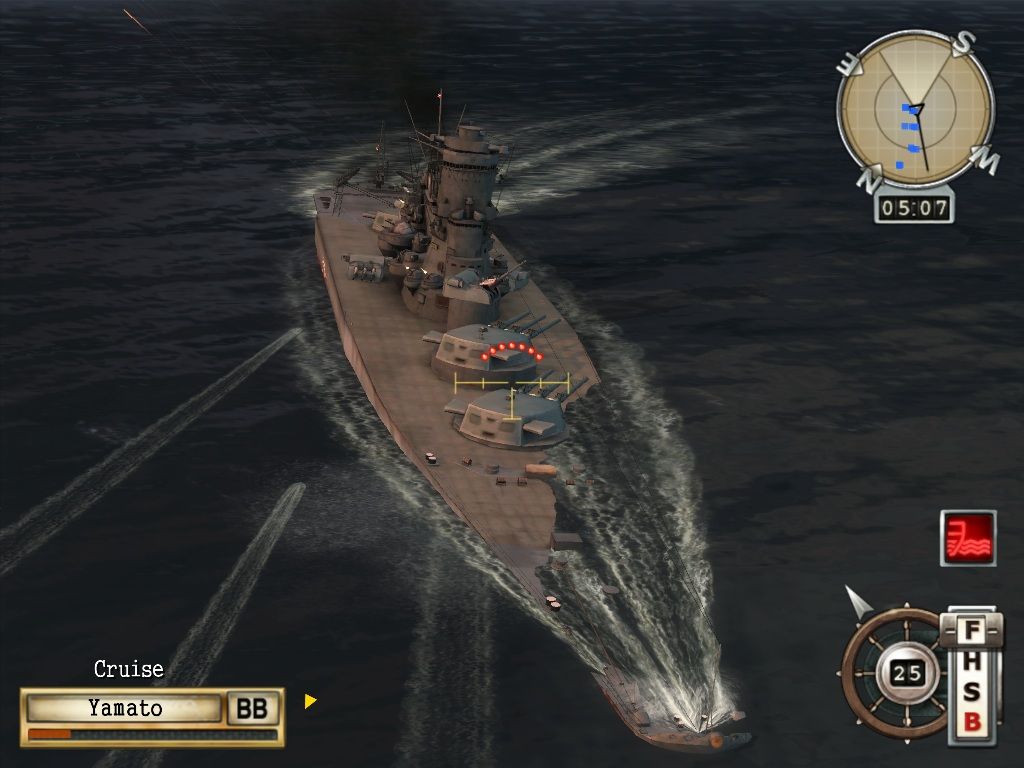 Battlestations: Midway (Windows) screenshot: Yamato is taking water.