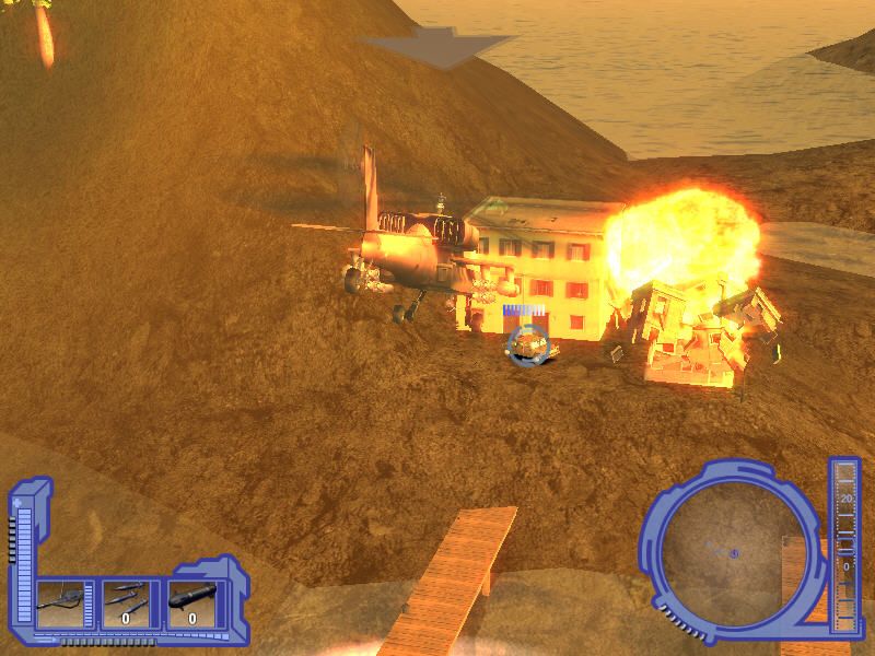 Helicopter Strike Force (Windows) screenshot: Destroying builds