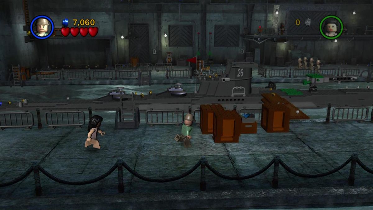 LEGO Indiana Jones: The Original Adventures (Xbox 360) screenshot: Infiltrating a submarine base