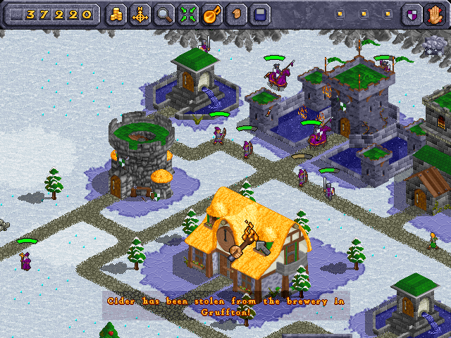 Beasts & Bumpkins (Windows) screenshot: Combined arms attack on the enemy village.