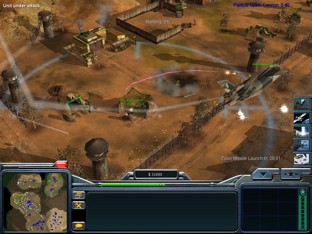 Command & Conquer: Generals - Zero:Hour (Windows) screenshot: New type of air strike for Zero Hour lets you control the point of fire by a heavy-caliber machine-gun