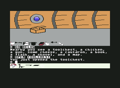 Swiss Family Robinson (Commodore 64) screenshot: Usefull tools in the lower decks