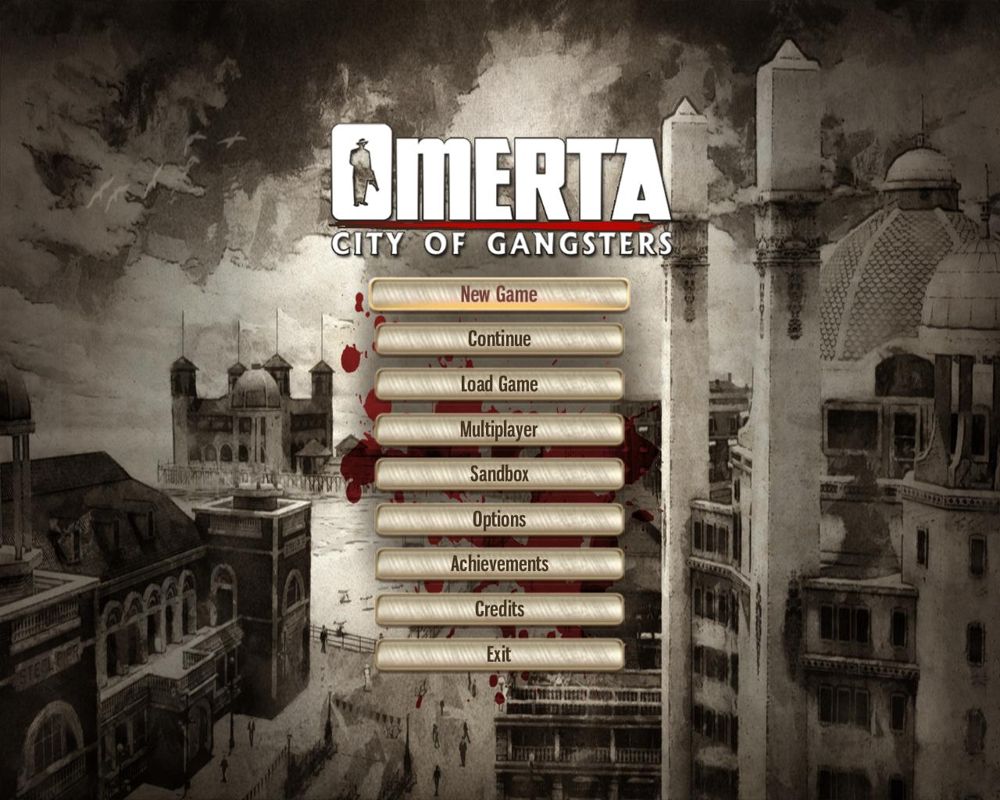 Omerta: City of Gangsters (Windows) screenshot: Main menu. Jazz music plays on from here.