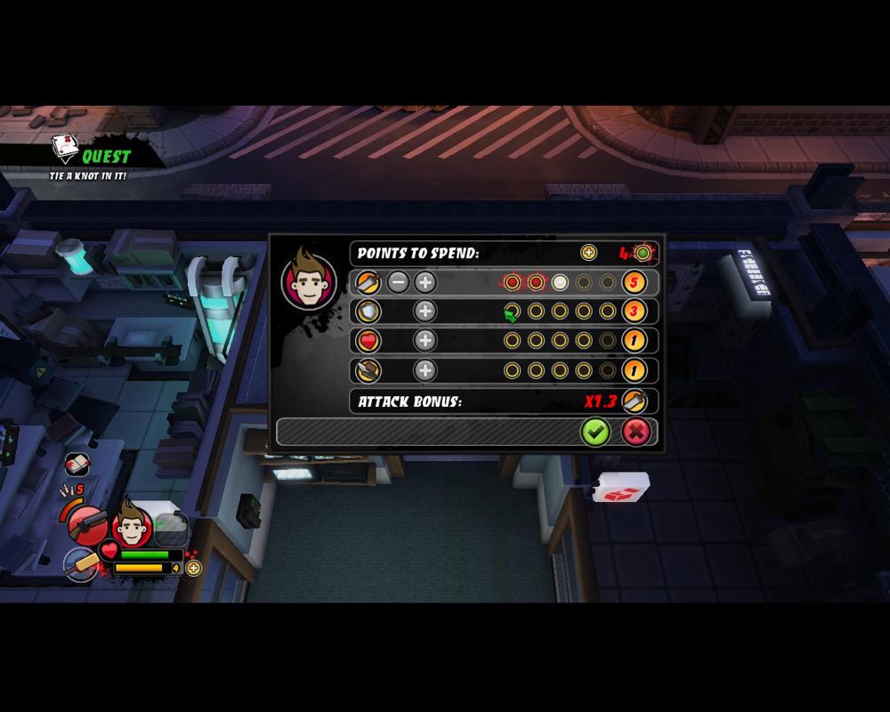 All Zombies Must Die! (Windows) screenshot: Distribute points to four different skill. Each different game character have different requirements in raising a different skill.